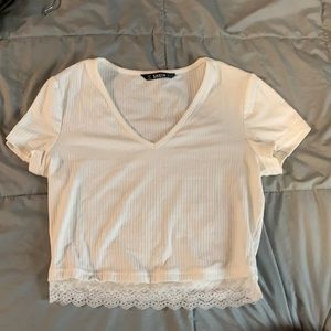 White crop top with v neck cut